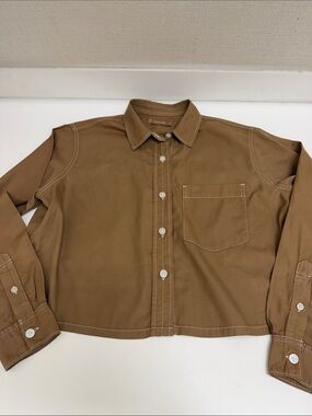 Everlane Brown Cropped Button-Up Shirt